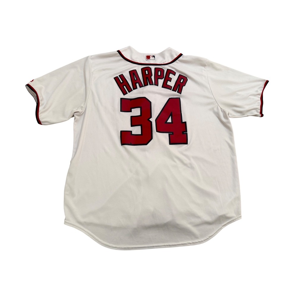 Majestic Washington Nationals Jersey Mens 2XL White Good Bryce Harper 34 MLB - Picture 2 of 14
